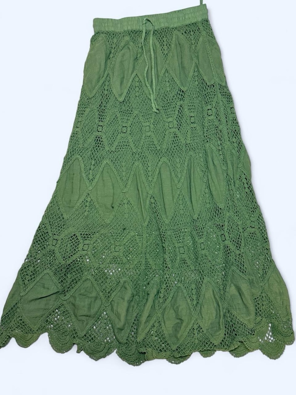 EARTHBOUND Olive Green Crochet Maxi Skirt